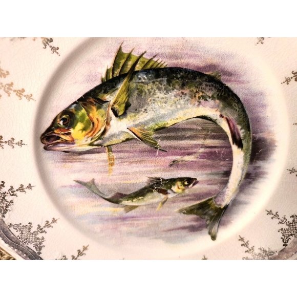 Antique Sterling China Fish Plates, Cabinet Plates, Wall Decor, SET/3 - Picture 10 of 12